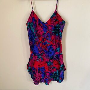 Vintage Silk Floral Slip/ mini dress Colorful Color Babydoll Y2K